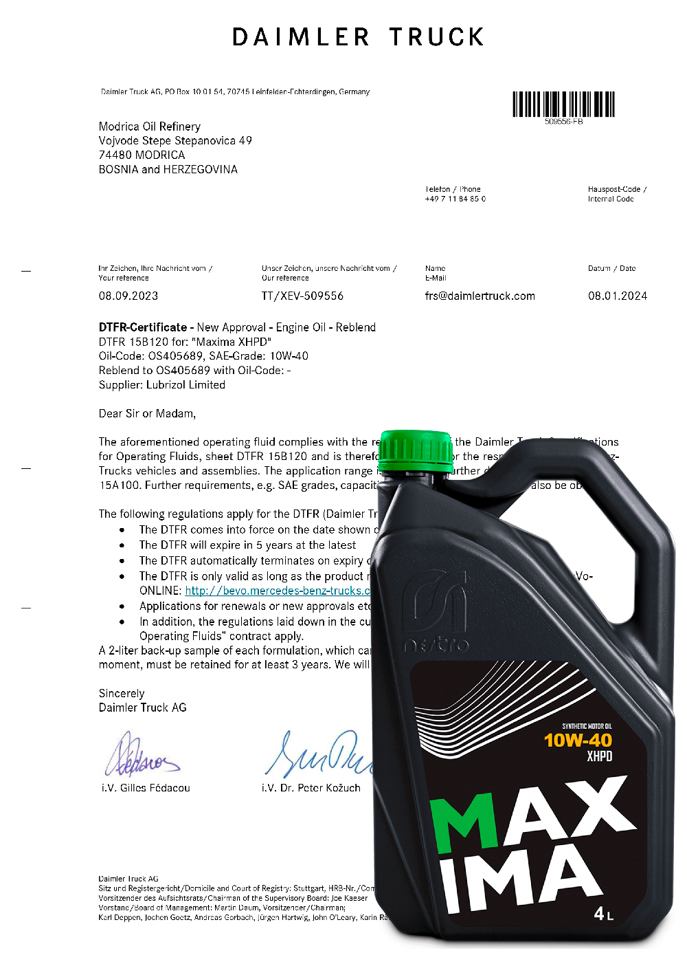 DTFR 15B120 - Maxima XHPD SAE 10W-40 do 08.01.2029