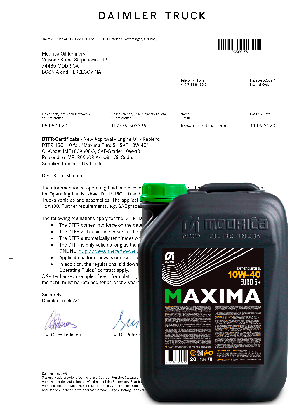 DTFR 15C110 - Maxima Euro 5+ SAE 10W-40 do 09.2028