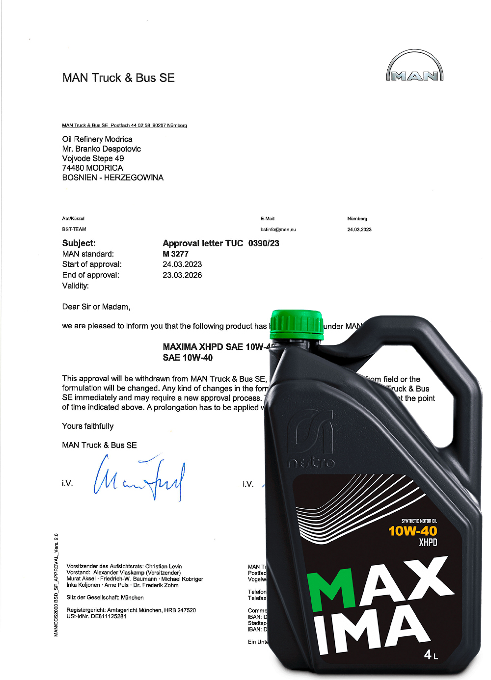 MAN M 3277 - Maxima XHPD SAE 10W-40 APPROVAL LETTER TUC 0390_23 do 26.03.2026