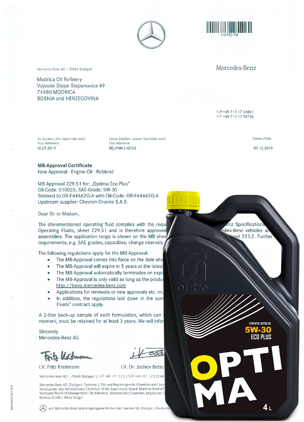 Mercedes-Benz - MB-Approval 229.51 - Optima Eco Plus 5W-30 vazi do 09.12.2024