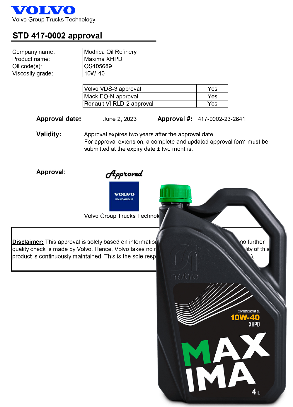 VOLVO VDS-3 Maxima_XHPD_10W-40_OS405689